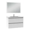 AICA Sanitaire Ensemble meuble de salle de bain 80cm, vasque céramique et LED miroir rectangulaire, blanc