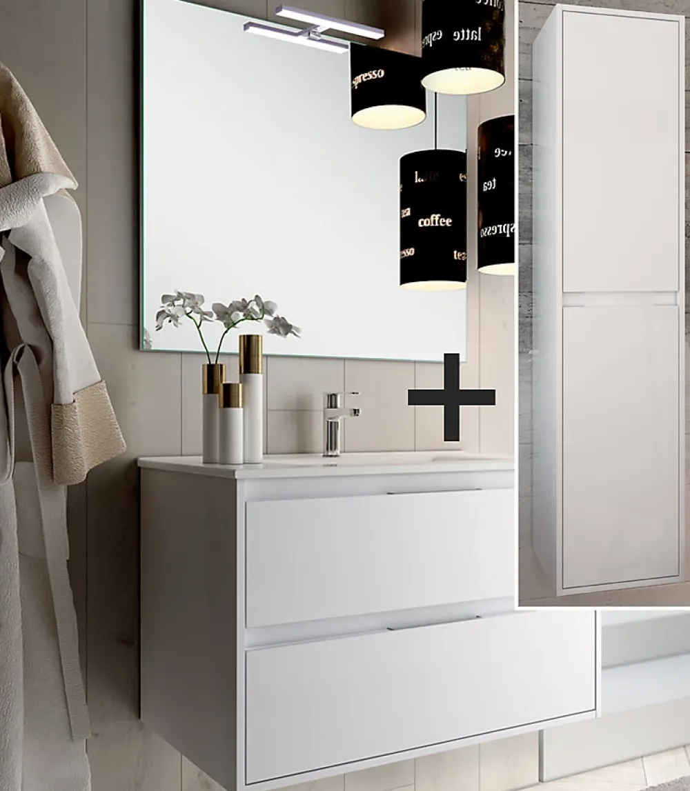 Ensemble Meuble De Salle De Bains|Cosyneo Ensemble meuble de salle de bain 80cm simple vasque + colonne de rangement IRIS - blanc