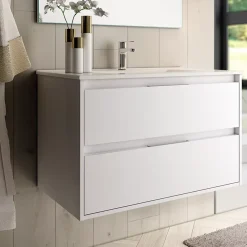 Ensemble Meuble De Salle De Bains|Cosyneo Ensemble meuble de salle de bain 80cm simple vasque + colonne de rangement IRIS - blanc