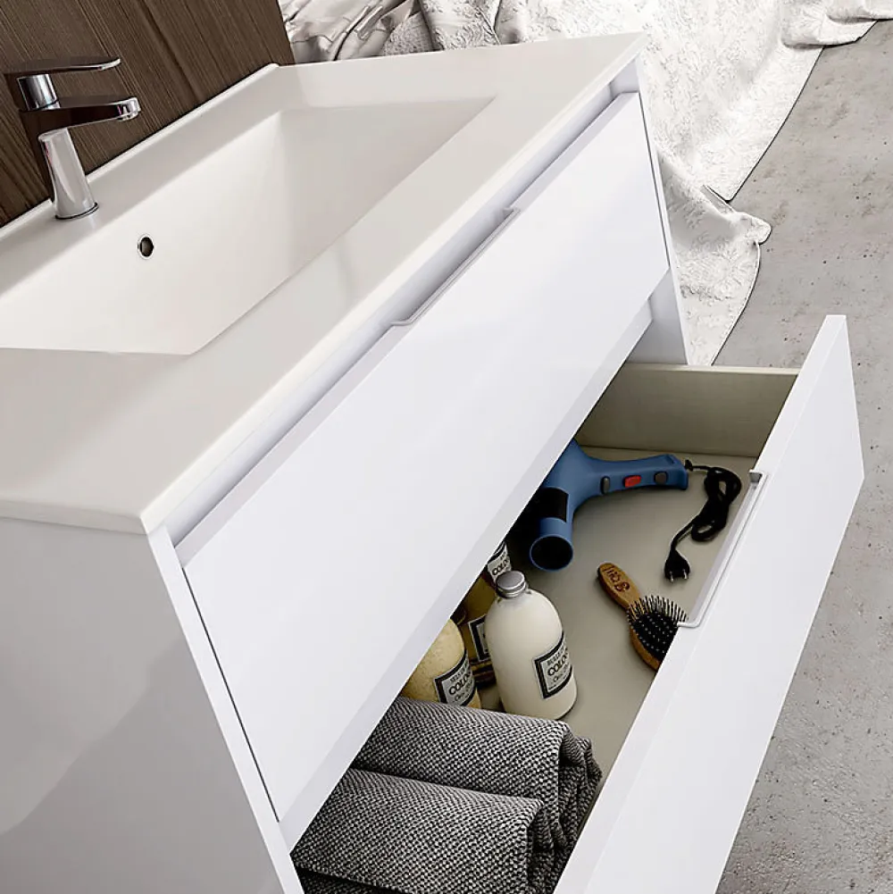 Ensemble Meuble De Salle De Bains|Cosyneo Ensemble meuble de salle de bain 80cm simple vasque + colonne de rangement IRIS - blanc