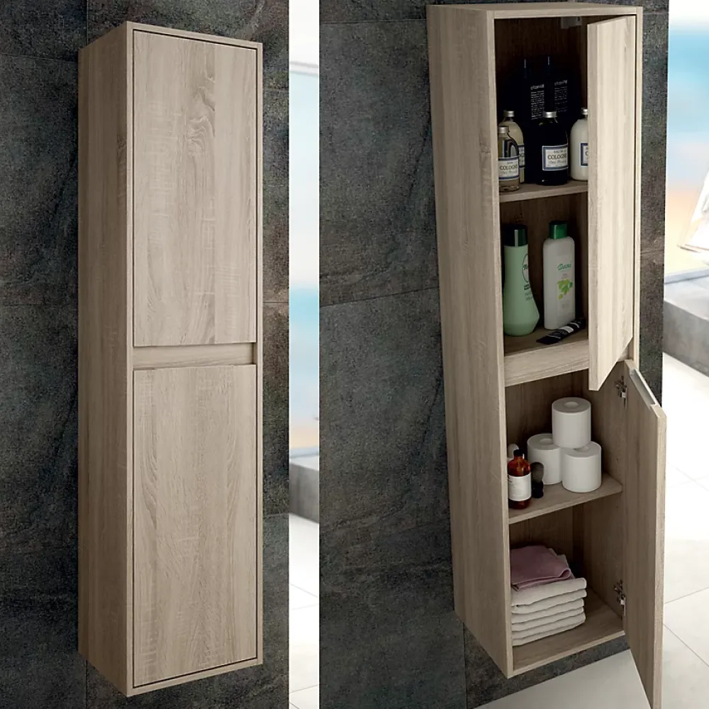 Cosyneo Ensemble meuble de salle de bain 120cm vasque déportée + colonne de rangement OLYMPE - cambrian (chêne)