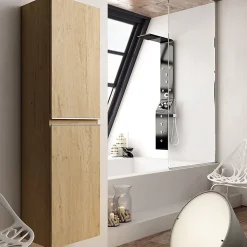 Cosyneo Ensemble meuble de salle de bain 80cm simple vasque + colonne de rangement - BALEA - bambou (chêne clair)