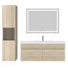 Ensemble Meuble De Salle De Bains|AICA Sanitaire Ensemble meuble de salle de bain 100cm, vasque céramique + colonne + LED miroir, chêne