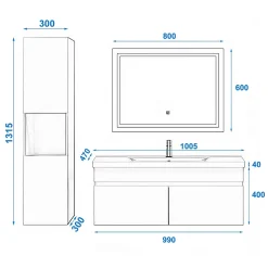 Ensemble Meuble De Salle De Bains|AICA Sanitaire Ensemble meuble de salle de bain 100cm, vasque céramique + colonne + LED miroir, chêne