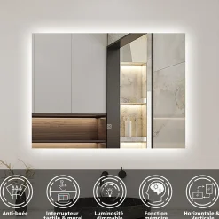 AICA Sanitaire Ensemble meuble de salle de bain et lavabo blanc (L.80cm) 2 tiroirs + meuble haut x2 + lavabo + miroir LED