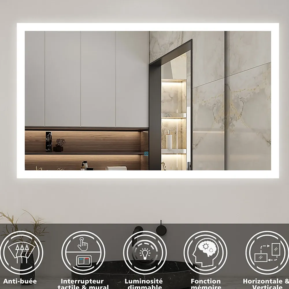 Ensemble Meuble De Salle De Bains|AICA Sanitaire Ensemble meuble de salle de bain 80cm, simple vasque + colonne + LED miroir rectangulaire,blanc