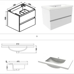 Ensemble Meuble De Salle De Bains|AICA Sanitaire Ensemble meuble de salle de bain 80cm, simple vasque + colonne + LED miroir rectangulaire,blanc