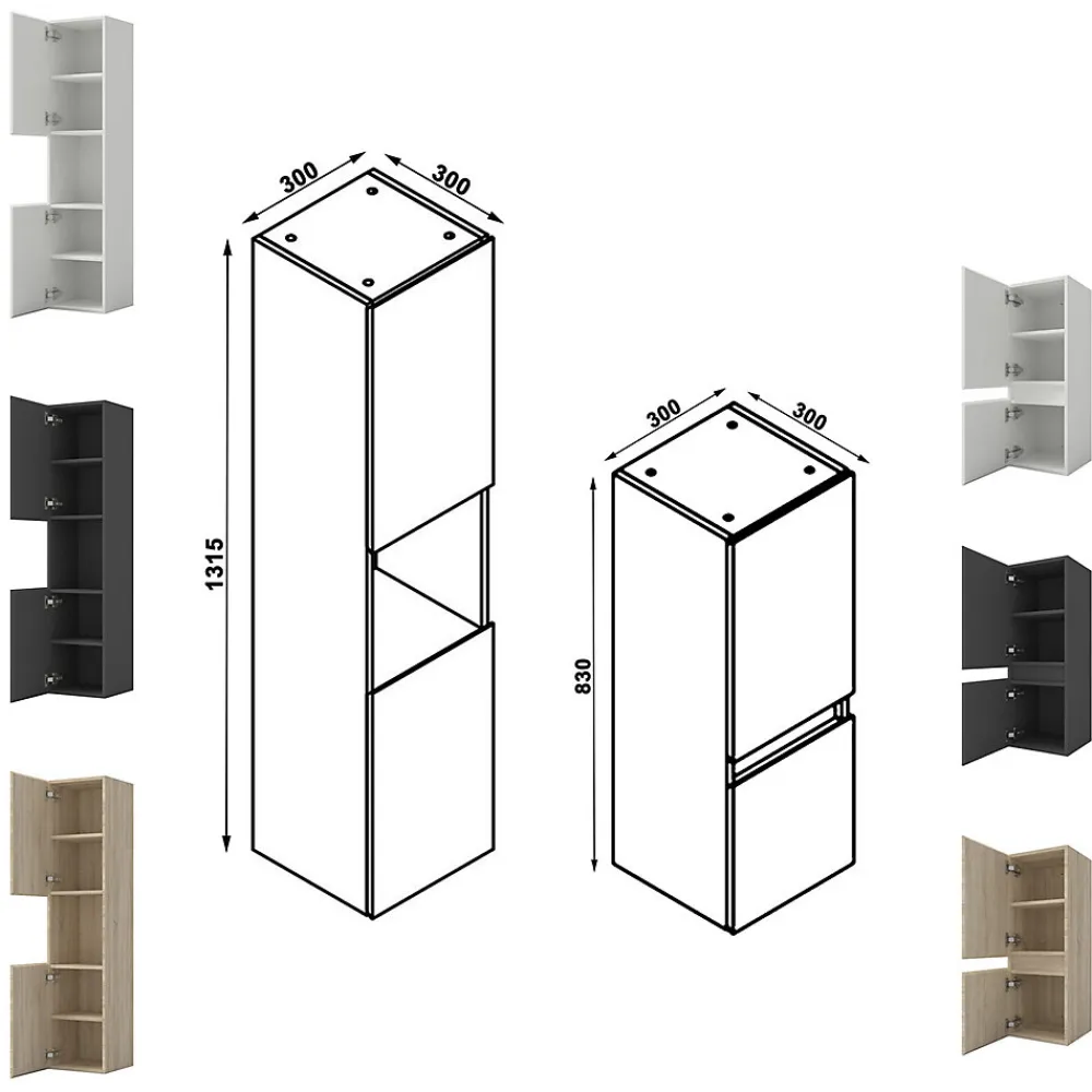 Ensemble Meuble De Salle De Bains|AICA Sanitaire Ensemble meuble de salle de bain 80cm, simple vasque + colonne + LED miroir rectangulaire,blanc