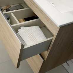 Cosyneo Ensemble meuble de salle de bain 140cm double vasque + colonne de rangement - BALEA - bambou (chêne clair)
