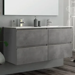 Ensemble Meuble De Salle De Bains|Cosyneo Ensemble meuble de salle de bain 120cm double vasque + colonne de rangement - BALEA - ciment (gris)