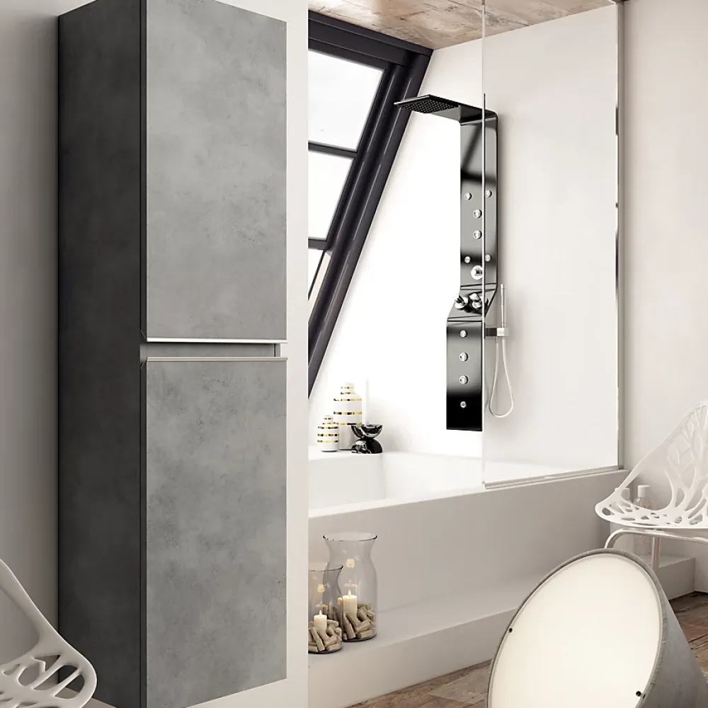 Ensemble Meuble De Salle De Bains|Cosyneo Ensemble meuble de salle de bain 120cm double vasque + colonne de rangement - BALEA - ciment (gris)