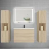 AICA Sanitaire Ensemble meuble de salle de bains 80cm, vasque + colonne + LED miroir mural,chêne