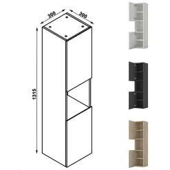 AICA Sanitaire Ensemble meuble de salle de bains 80cm, vasque + colonne + LED miroir mural,chêne