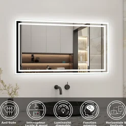 Ensemble Meuble De Salle De Bains|AICA Sanitaire Ensemble meuble de salle de bains 80cm, simple vasque + colonne + LED miroir mural,blanc