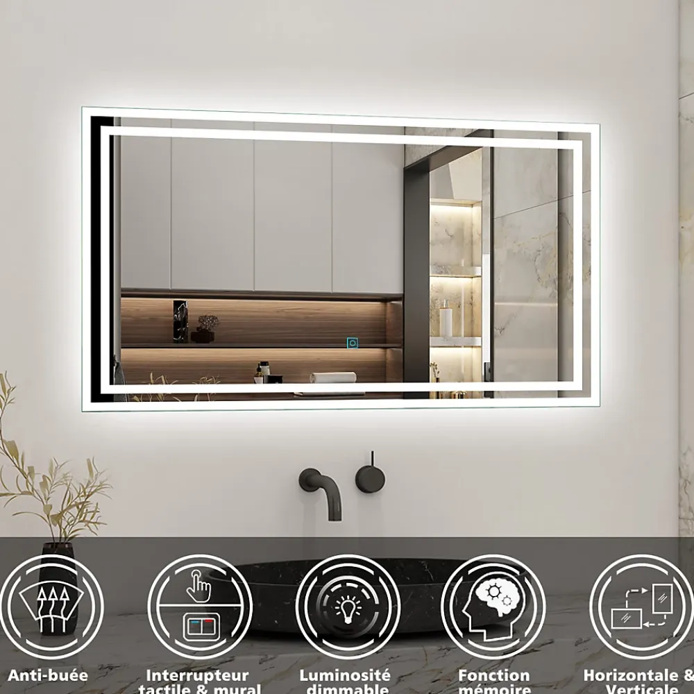 Ensemble Meuble De Salle De Bains|AICA Sanitaire Ensemble meuble de salle de bains 100cm, simple vasque + colonne + LED miroir,chêne