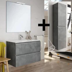 Ensemble Meuble De Salle De Bains|Cosyneo Ensemble meuble de salle de bain 60cm simple vasque + colonne de rangement - BALEA - ciment (gris)