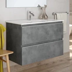 Ensemble Meuble De Salle De Bains|Cosyneo Ensemble meuble de salle de bain 60cm simple vasque + colonne de rangement - BALEA - ciment (gris)