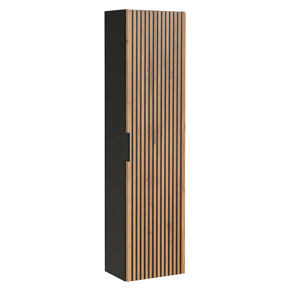 Ensemble Meuble De Salle De Bains|Petits-Meubles Ensemble meuble double vasque 140cm 2 niches miroirs LED et colonne Gaia Bois et Noir - Vasque Noir