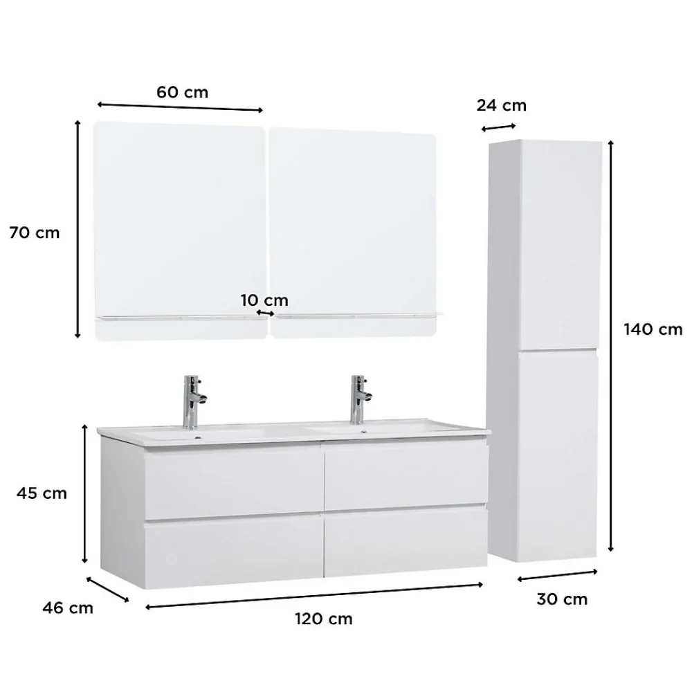 Mob-In Ensemble meuble double vasque SORRENTO 120cm avec plan céramique
