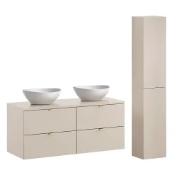 Ensemble Meuble De Salle De Bains|Petits-Meubles Ensemble meuble double vasque 120cm et colonne Azel Cachemire