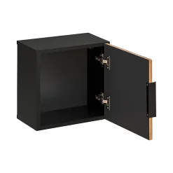 Petits-Meubles Ensemble meuble double vasque 140cm 2 niches miroirs LED colonne et 3 armoires murales Gaia Bois et Noir - Vasque Noir