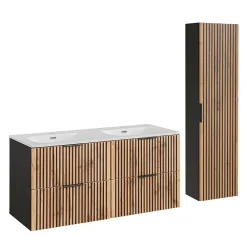 Ensemble Meuble De Salle De Bains|Petits-Meubles Ensemble meuble double vasque encastree 120cm et colonne Gaia Bois