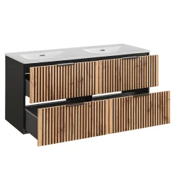 Ensemble Meuble De Salle De Bains|Petits-Meubles Ensemble meuble double vasque encastree 120cm et colonne Gaia Bois