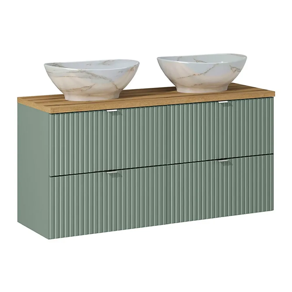 Petits-Meubles Ensemble meuble double vasque 120cm 4 tiroirs et colonne Jade Vert et Bois