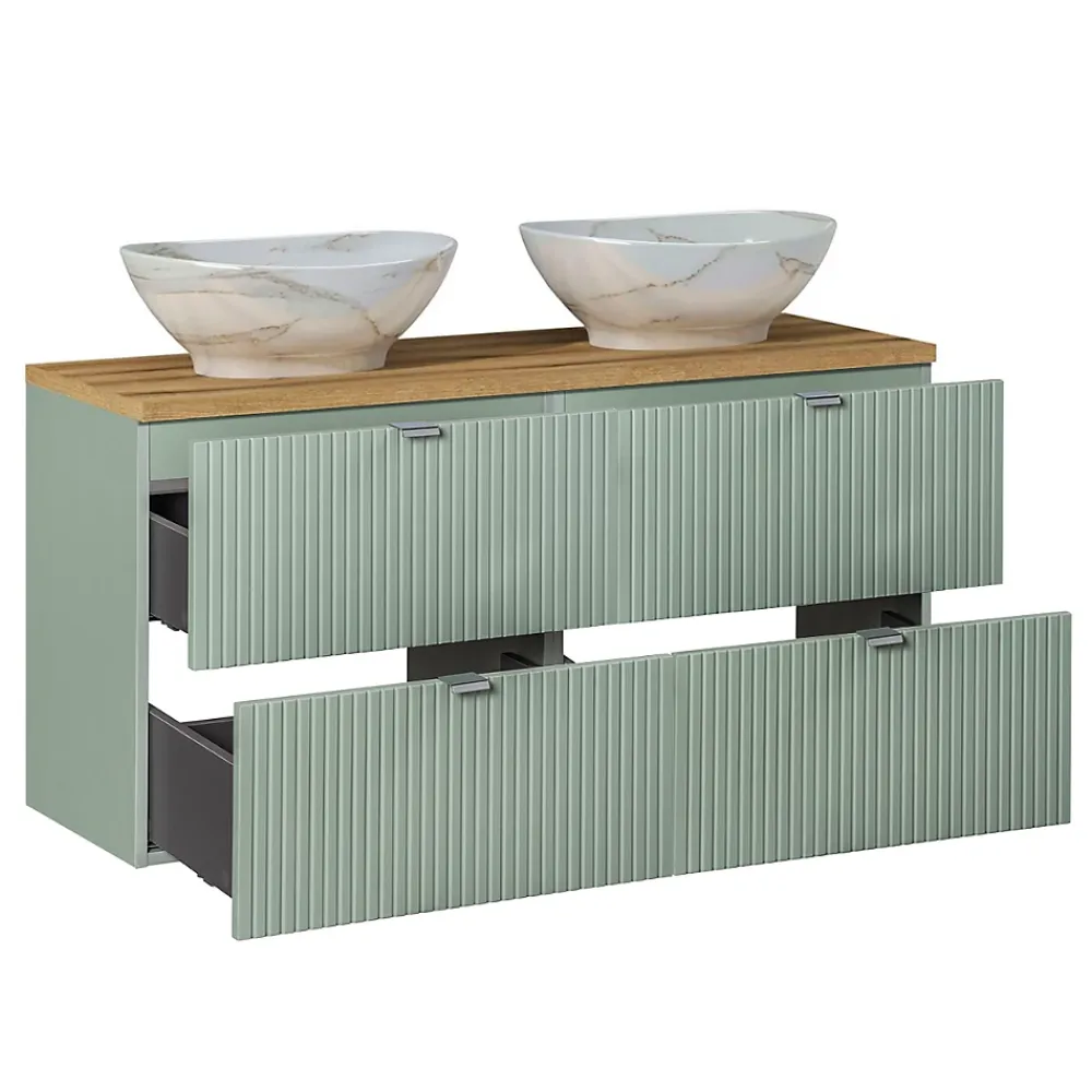 Petits-Meubles Ensemble meuble double vasque 120cm 4 tiroirs et colonne Jade Vert et Bois