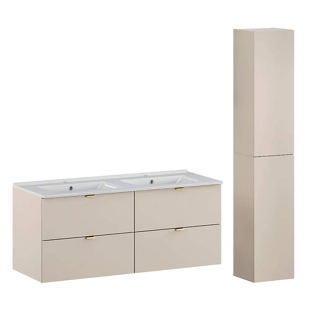 Ensemble Meuble De Salle De Bains|Petits-Meubles Ensemble meuble double vasque encastree 120cm et colonne Azel Cachemire