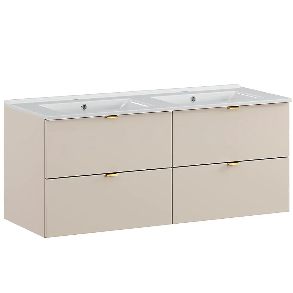 Ensemble Meuble De Salle De Bains|Petits-Meubles Ensemble meuble double vasque encastree 120cm et colonne Azel Cachemire