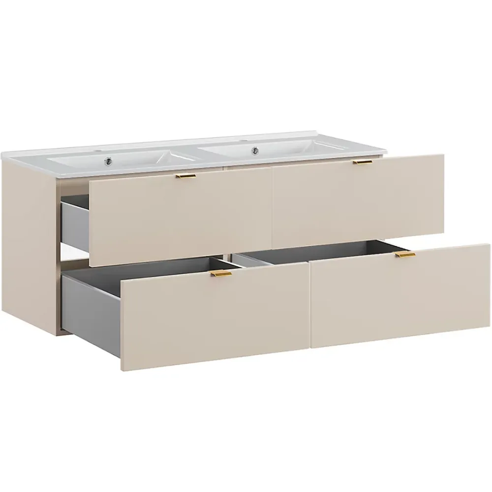 Ensemble Meuble De Salle De Bains|Petits-Meubles Ensemble meuble double vasque encastree 120cm et colonne Azel Cachemire