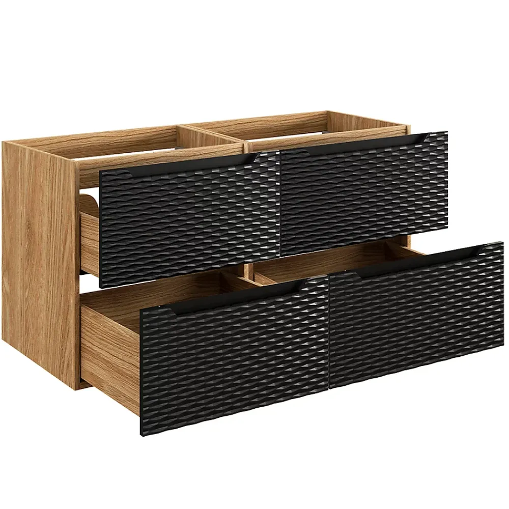 Ensemble Meuble De Salle De Bains|Petits-Meubles Ensemble meuble double vasque 120cm 4 tiroirs et colonne Elora Noir et bois Cloud