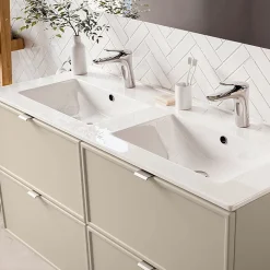 Ensemble Meuble De Salle De Bains|Petits-Meubles Ensemble meuble double vasque encastree 120cm et colonne Alba Cachemire