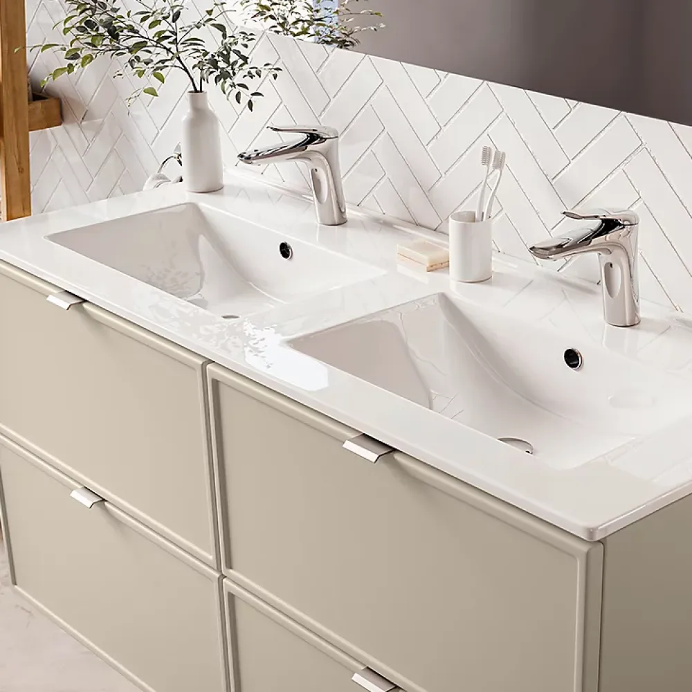 Ensemble Meuble De Salle De Bains|Petits-Meubles Ensemble meuble double vasque encastree 120cm et colonne Alba Cachemire