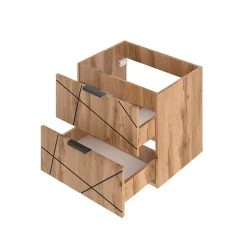 Petits-Meubles Ensemble meuble double vasque 140cm 2 niches et colonne Teren Bois