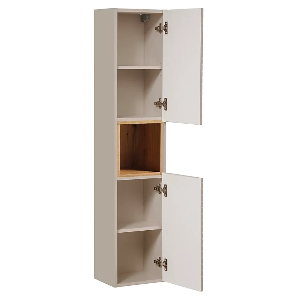 Ensemble Meuble De Salle De Bains|Petits-Meubles Ensemble meuble double vasque 160cm 4 tiroirs panier à linge miroirs LED et colonne Manoa Cachemire et Bois