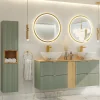 Petits-Meubles Ensemble meuble double vasque 140cm 4 tiroirs et colonne Jade Vert et Bois