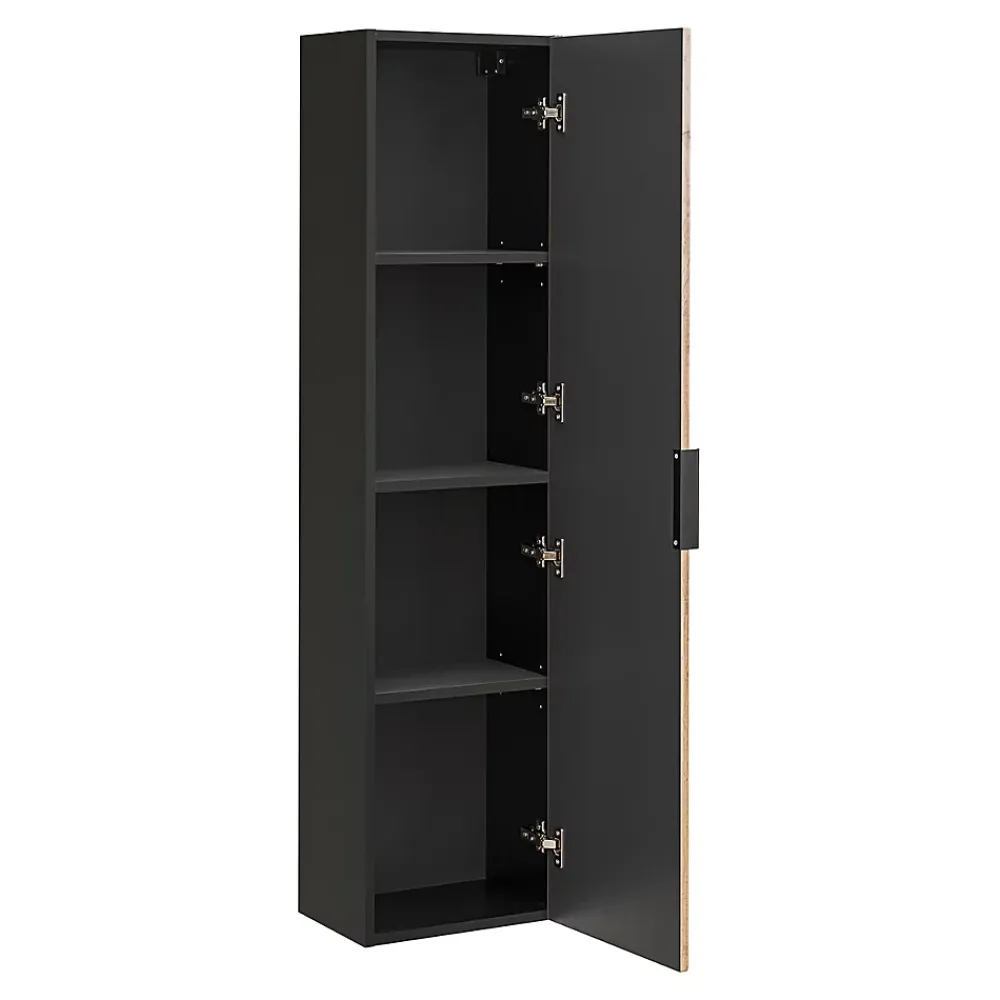Petits-Meubles Ensemble meuble double vasque 140cm 2 niches et colonne Gaia Bois et Noir - Vasque Noir