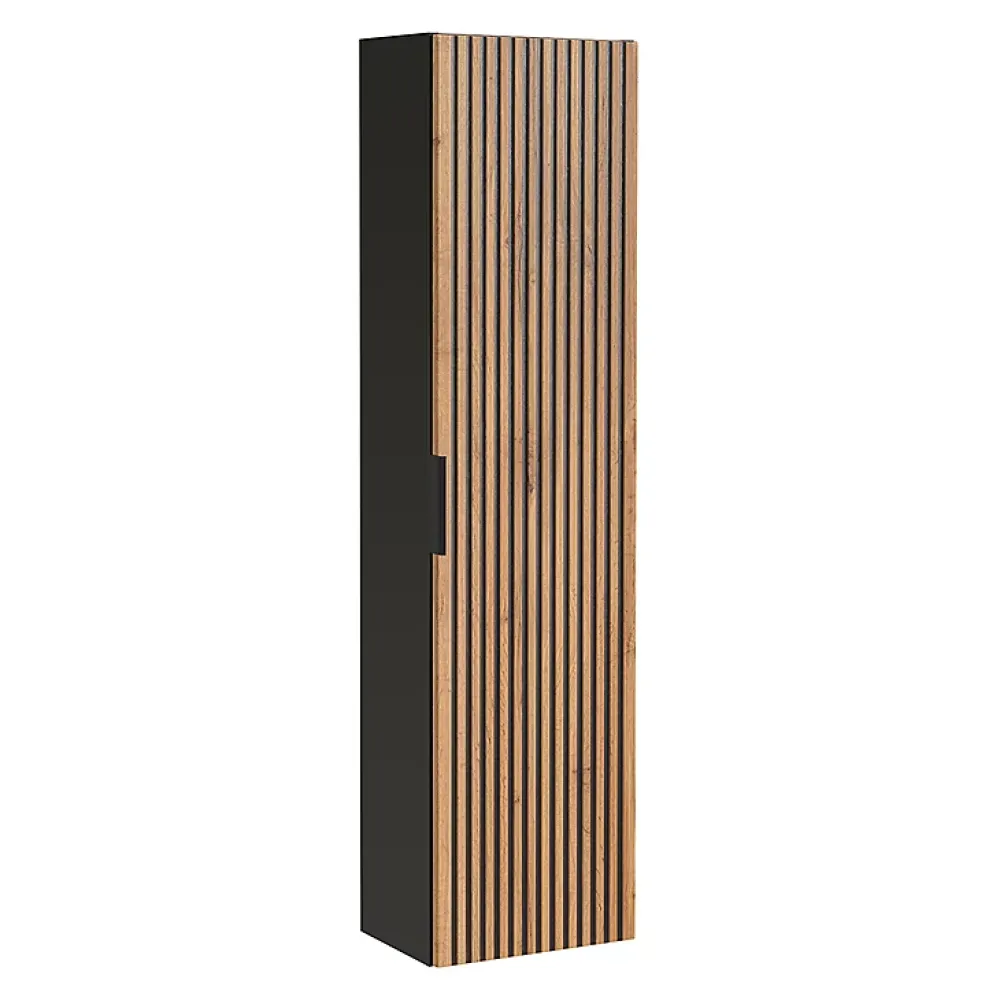 Petits-Meubles Ensemble meuble double vasque 140cm 2 niches et colonne Gaia Bois et Noir - Vasque Noir
