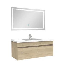 Ensemble Meuble De Salle De Bains|AICA Sanitaire Ensemble meuble et vasque et miroir lumineux 100cm meuble salle de bain Chêne Wotan