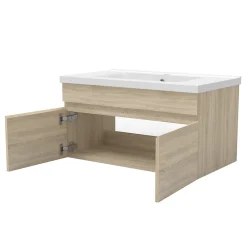 AICA Sanitaire Ensemble meuble et vasque et miroir lumineux 80cm meuble salle de bain Chêne Wotan
