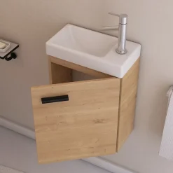Aurlane Ensemble Meuble Lave Mains décor Bois 41x50x22cm + Miroir - SMALLY WOOD