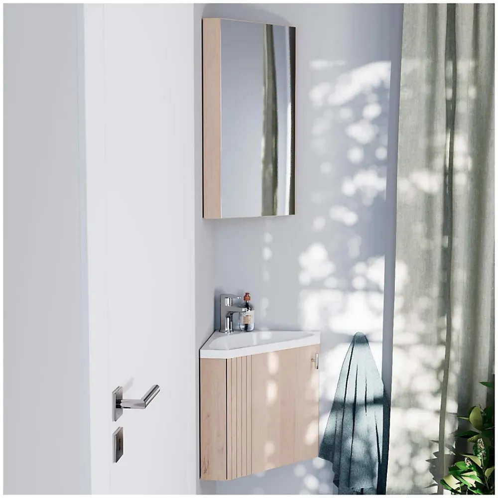 Mob-In Ensemble meuble lave-mains d'angle décor chêne KODA + armoire miroir