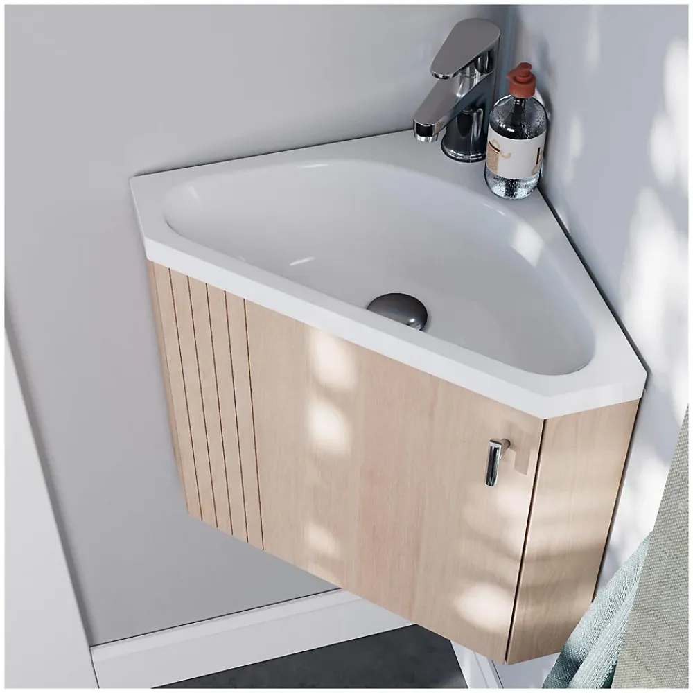 Mob-In Ensemble meuble lave-mains d'angle décor chêne KODA + armoire miroir