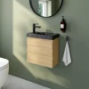 Lave-Mains|Homesight Ensemble meuble lave-mains Etty effet chêne l.44 cm + plan vasque lave-mains effet marbre noir