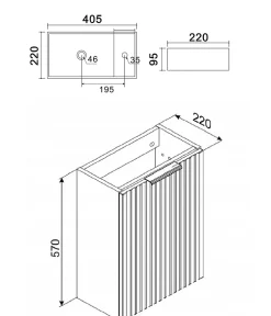 Furnidea Ensemble meuble lave-mains suspendu ADEL blanc avec le lavabo FIKA 40 cm