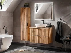 Furnidea Ensemble meuble lave-mains suspendu ADEL chêne avec le lavabo FIKA 40 cm