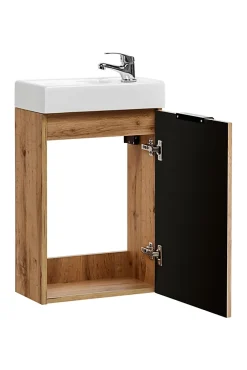 Furnidea Ensemble meuble lave-mains suspendu ADEL chêne avec le lavabo FIKA 40 cm