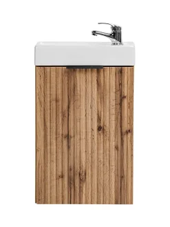 Furnidea Ensemble meuble lave-mains suspendu ADEL chêne avec le lavabo FIKA 40 cm